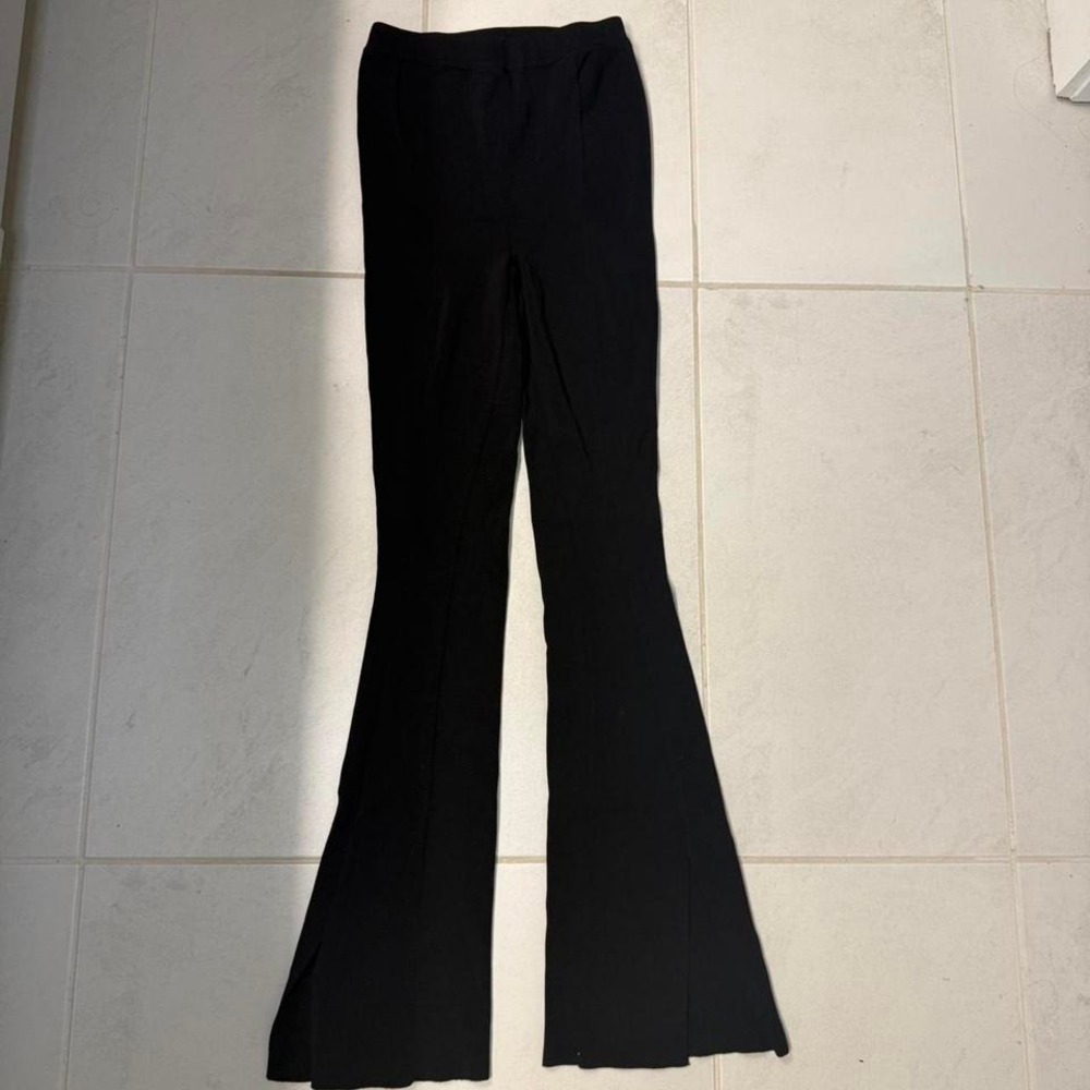 White Fox Black Ribbed‎ Flare Pants | High Waist Stretchy Leggings Medium